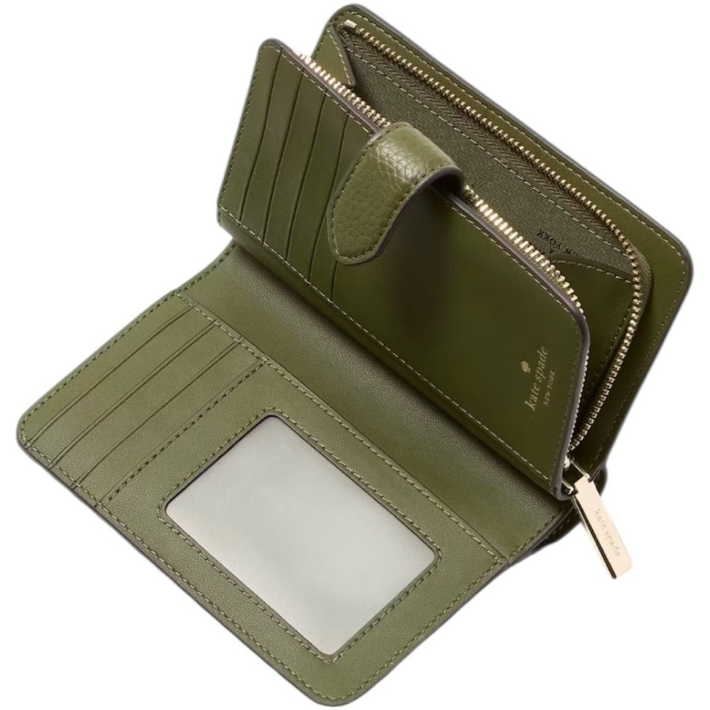 Kate Spade New Lena Enchanted Green Pebbled Leather Medium Bifold Wallet - Picture 3 of 8
